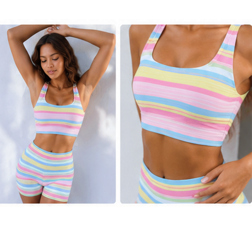 Ensemble Short & Brassière Pastel Rayé 🌈