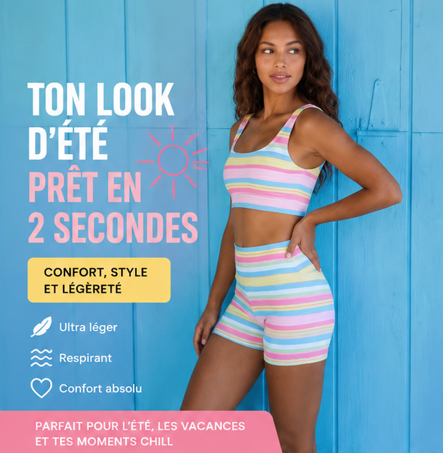 Ensemble Short & Brassière Pastel Rayé 🌈